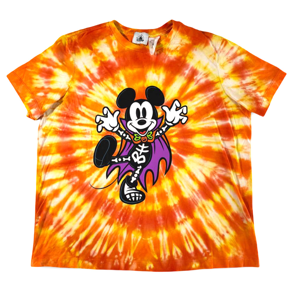 Disney Mickey Mouse Halloween Tie Dye T-Shirt Orange Graphic Adult Small